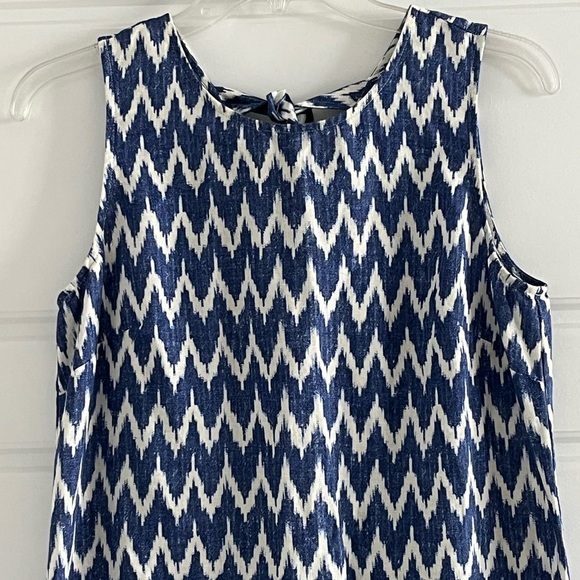 J. Crew Linen Blend Ikat Chevron Sleeveless Bow Back Ruffled Hem Shift Dress S - Picture 2 of 12